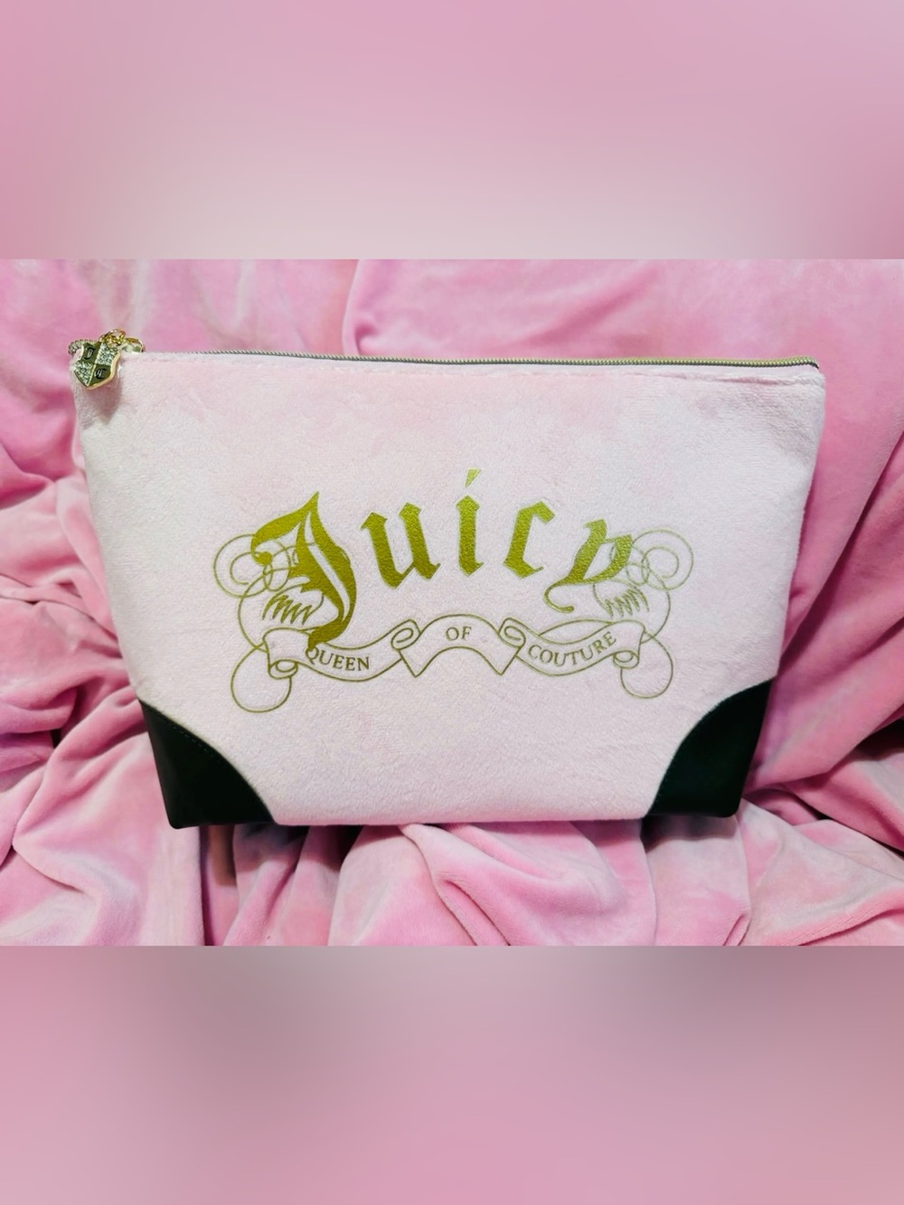 Juicy Couture Pink Velvet Cosmetic Pouch with Gold Logo